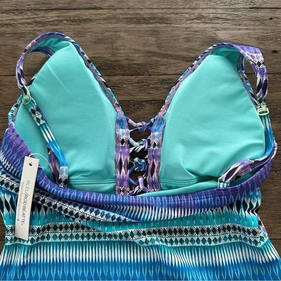 NWT Bleu Rod Beattie size 10 Tankini Swim Top Purple Turquoise Swimsuit New - Picture 4 of 7